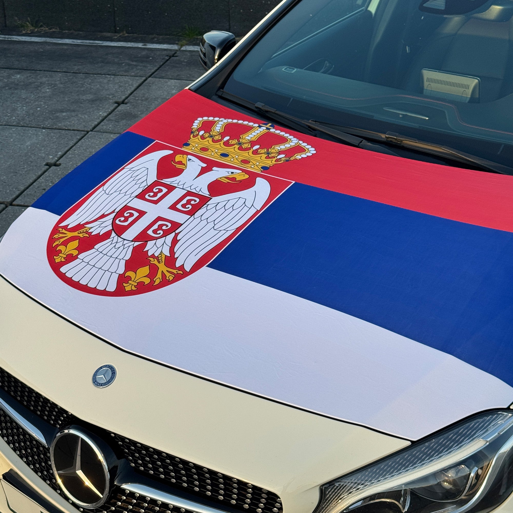 Serbian car hood flag close-up