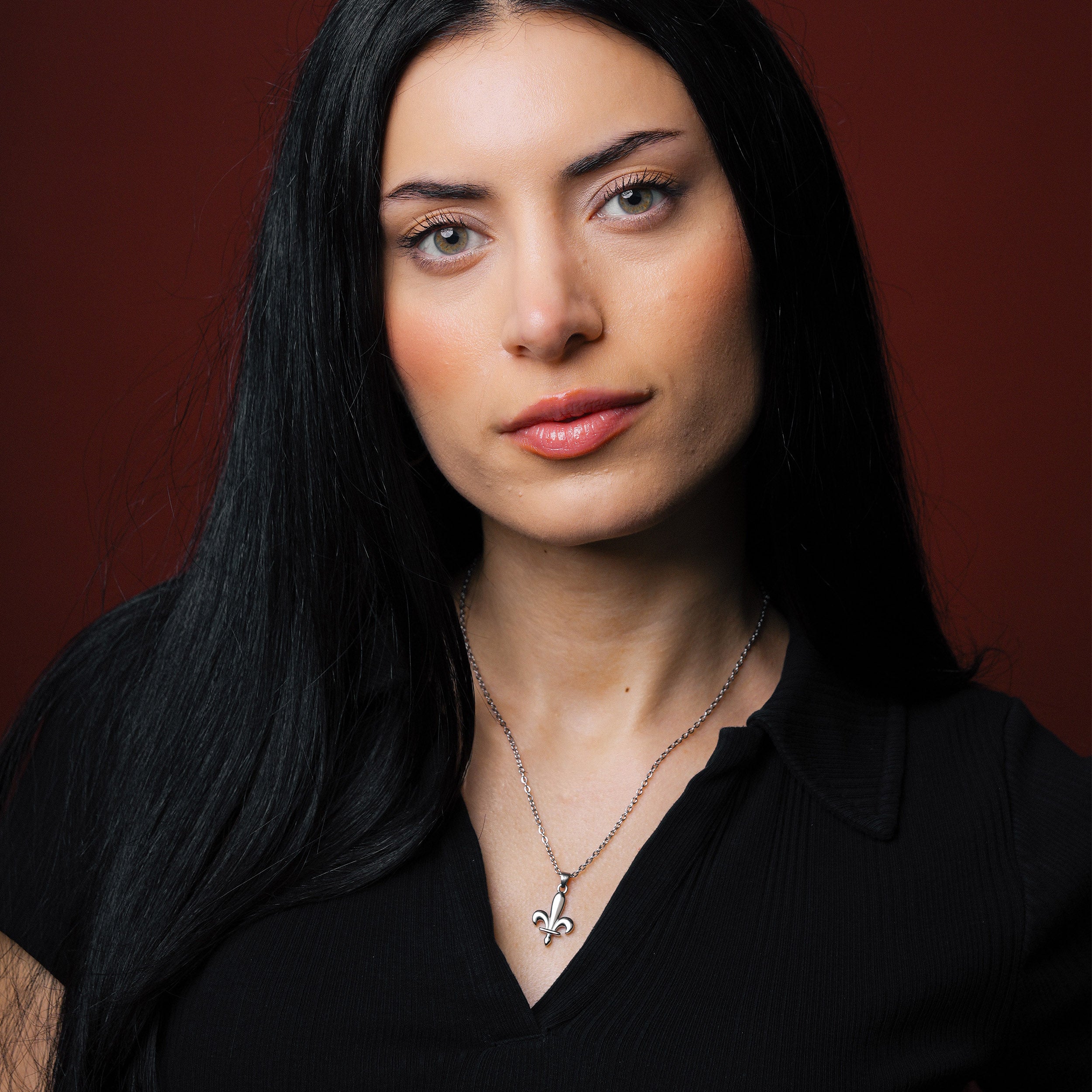 Silver Bosnia Ljiljan necklace worn by model by BLKN®.