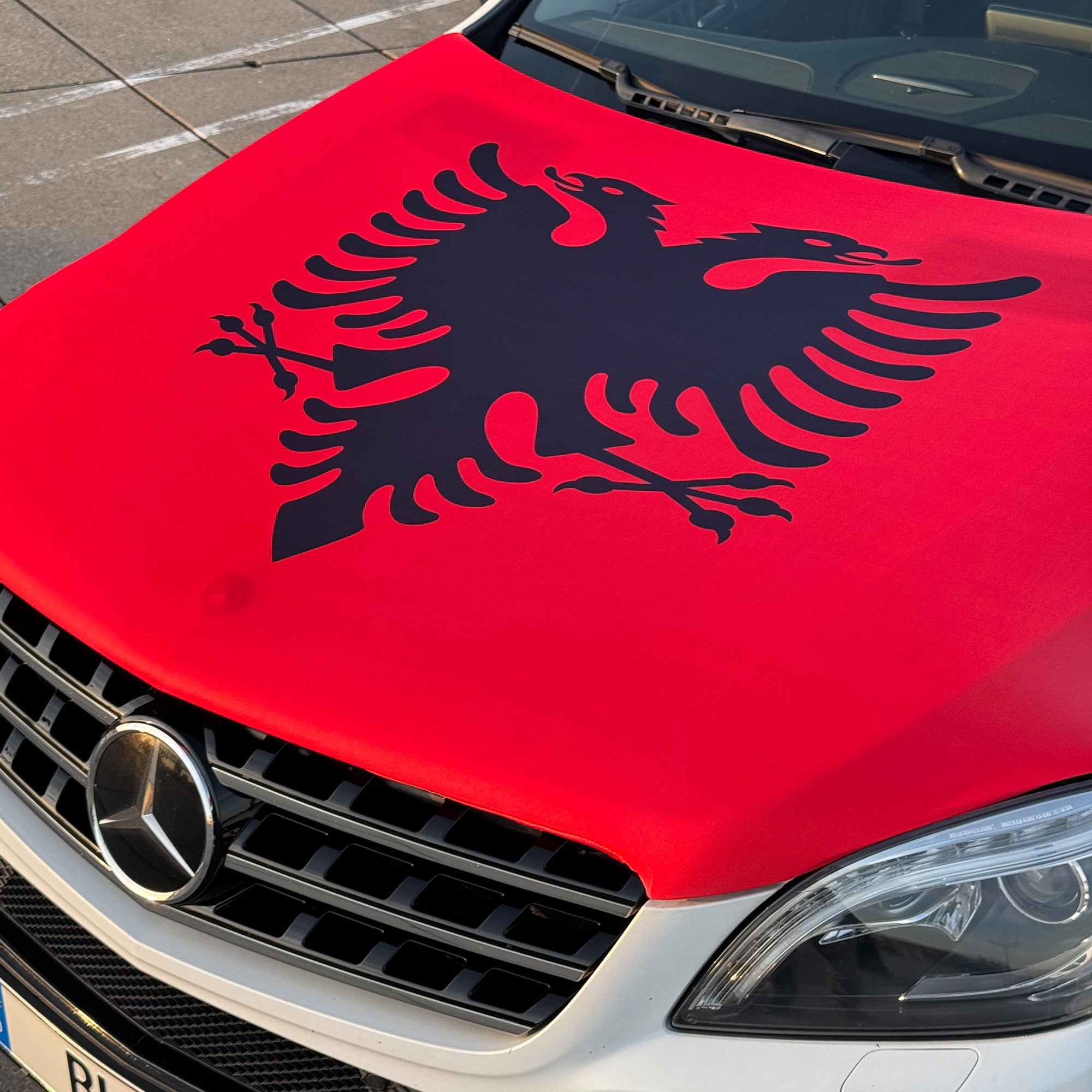 Albanian car hood flag close-up