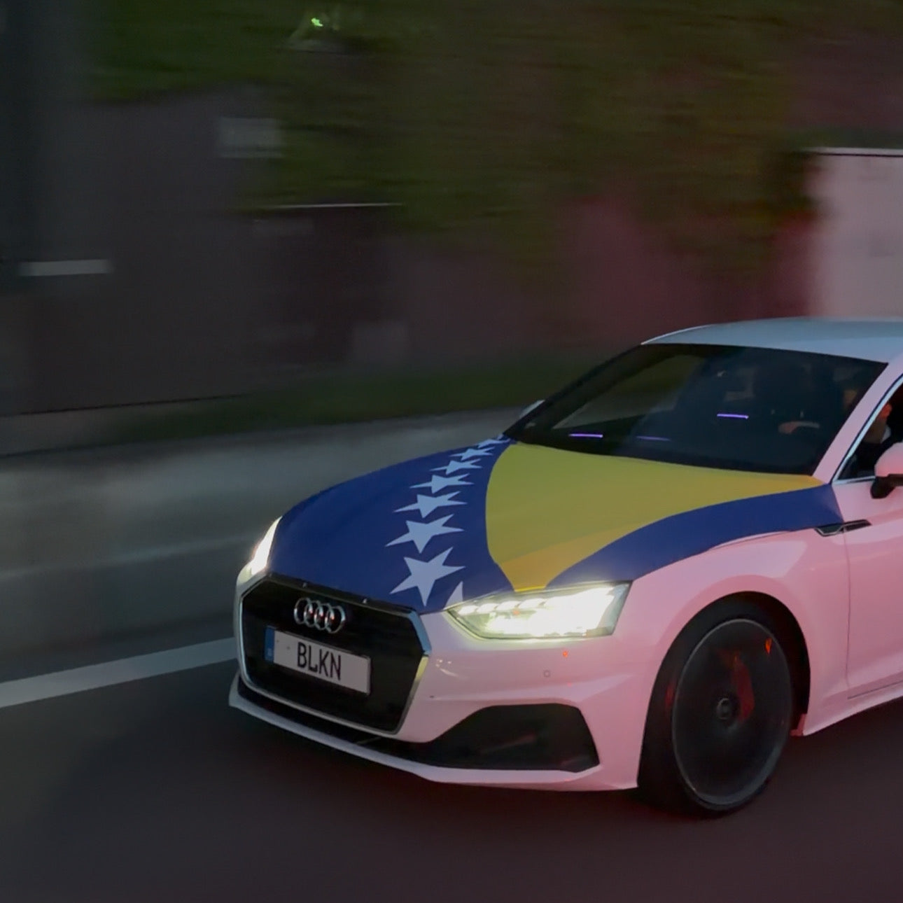 BLKN® Bosnia & Herzegovina car hood flag on vehicle