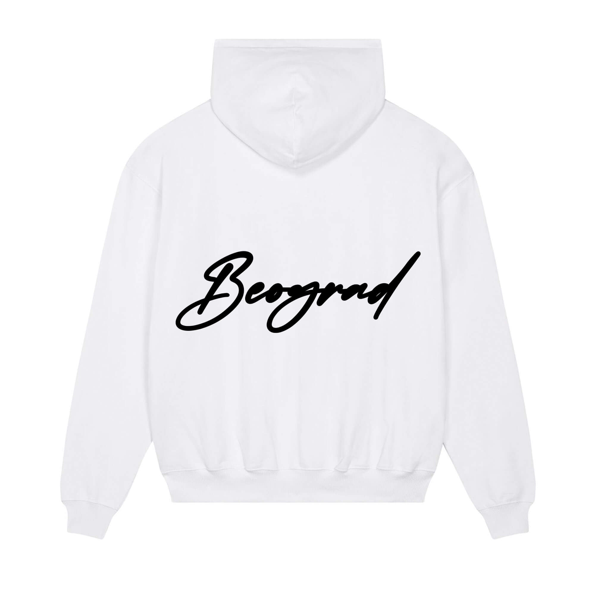 Signature back Hoodie white Beograd black